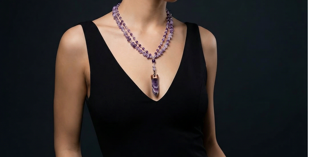 Amethyst Layered Necklace with Crystal Point Pendant