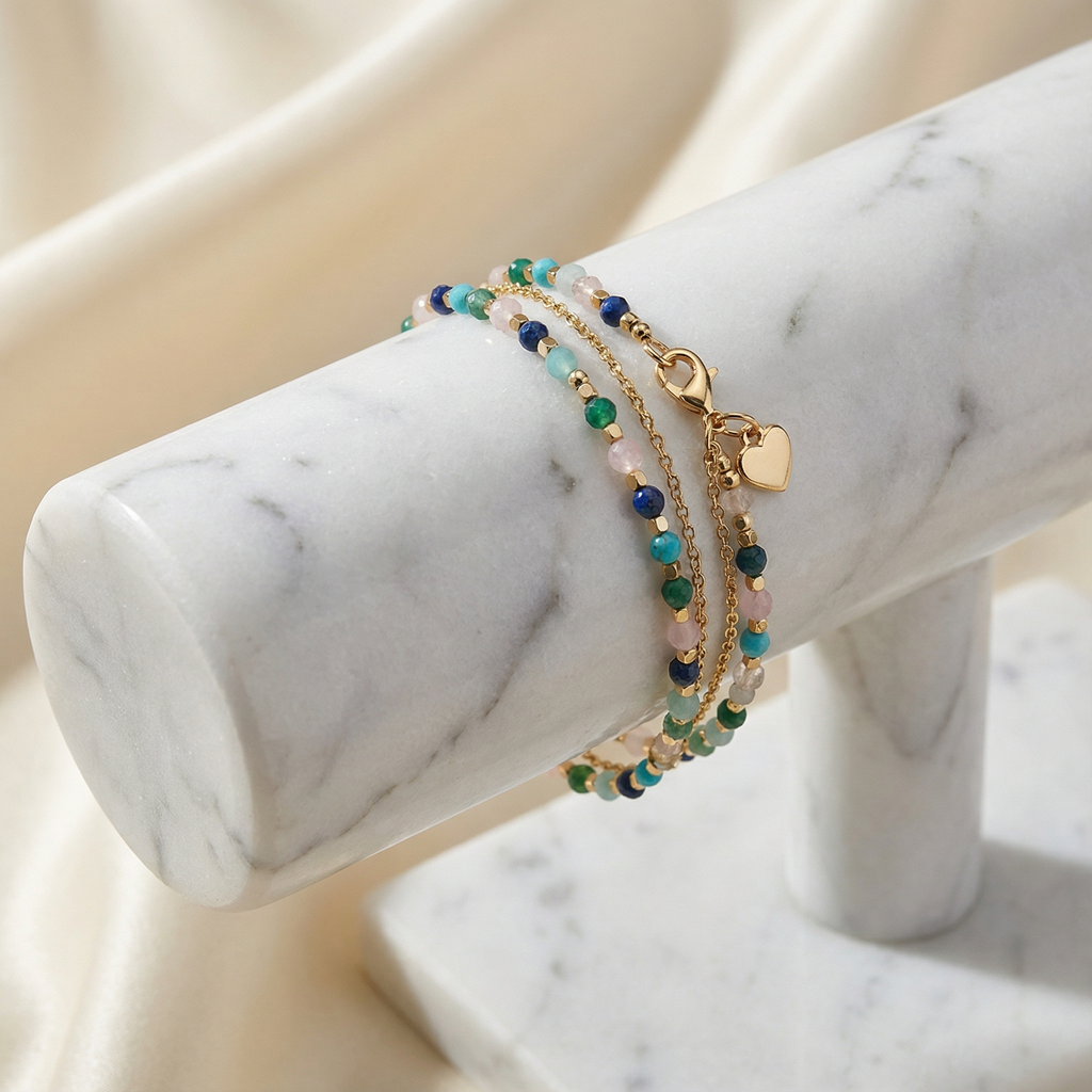 Multi-Stone Beaded Chain Bracelet