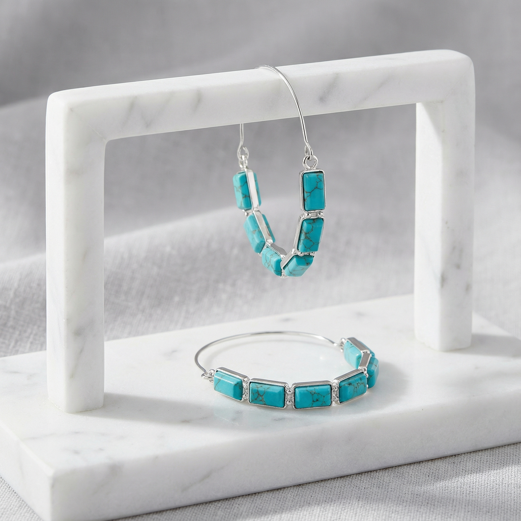 Turquoise Rectangular Hoop Earrings