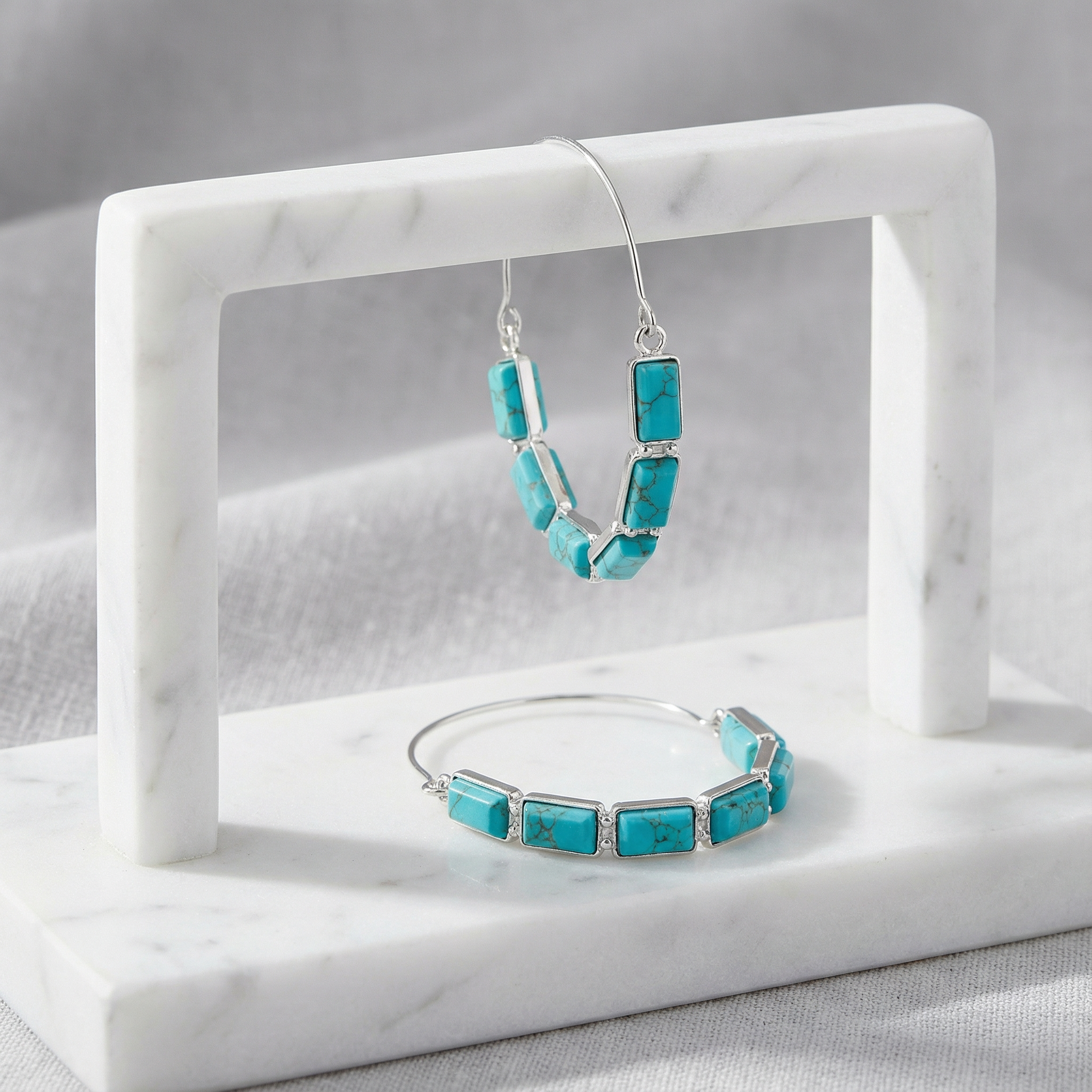 Turquoise Rectangular Hoop Earrings