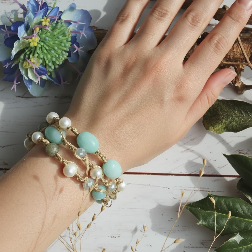 Gemstones Cultured Pearl Twist Knot Choker