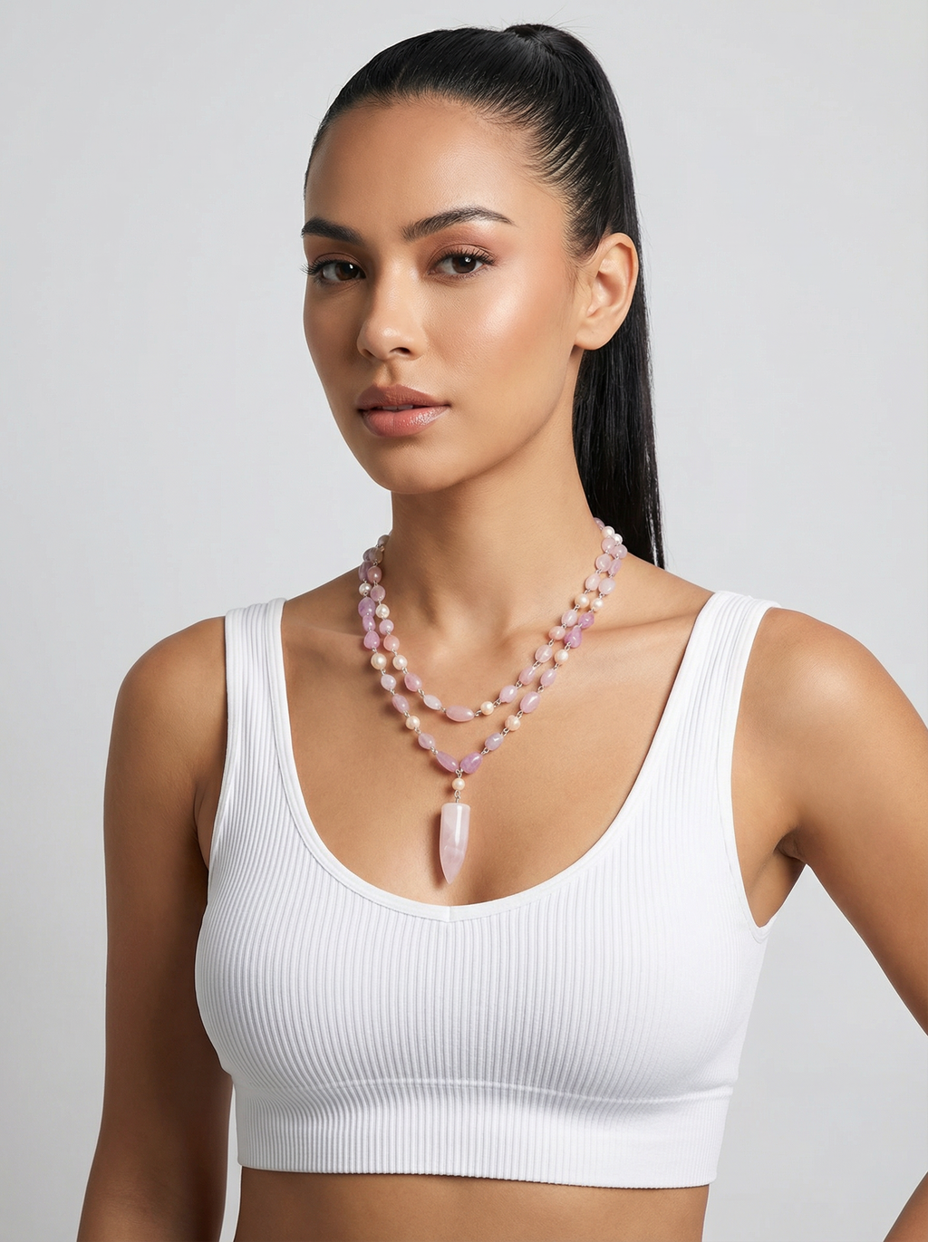 Kunzite and Rose Quartz Pendant Necklace