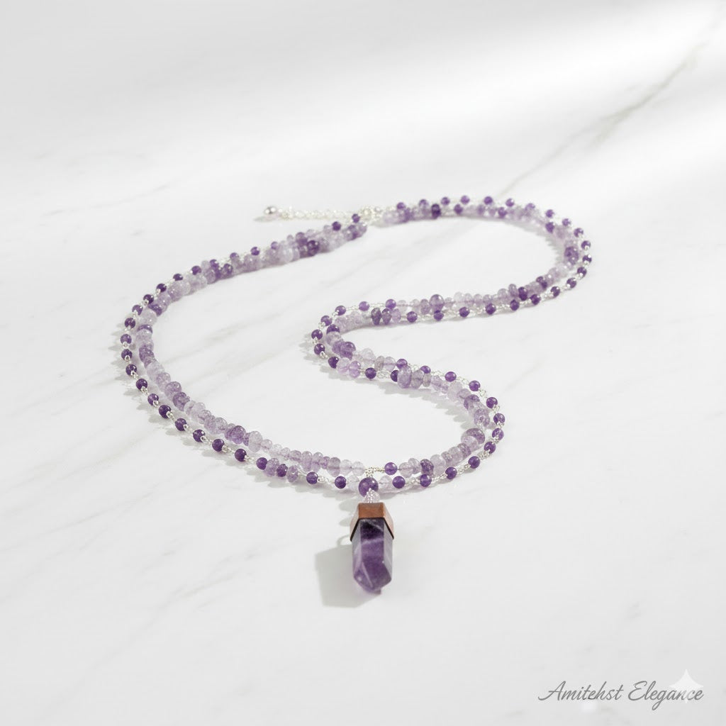 Amethyst Layered Necklace with Crystal Point Pendant