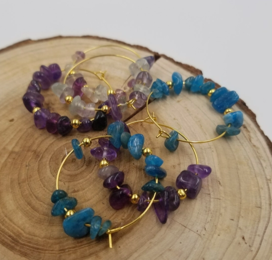 Aquamarine Stone Hoop Earrings