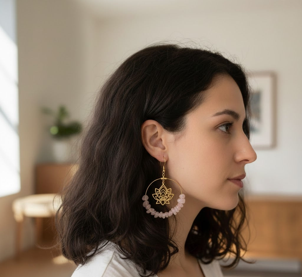 Round Lotus Crystal Chakra Earrings - Purple, Pink, Black