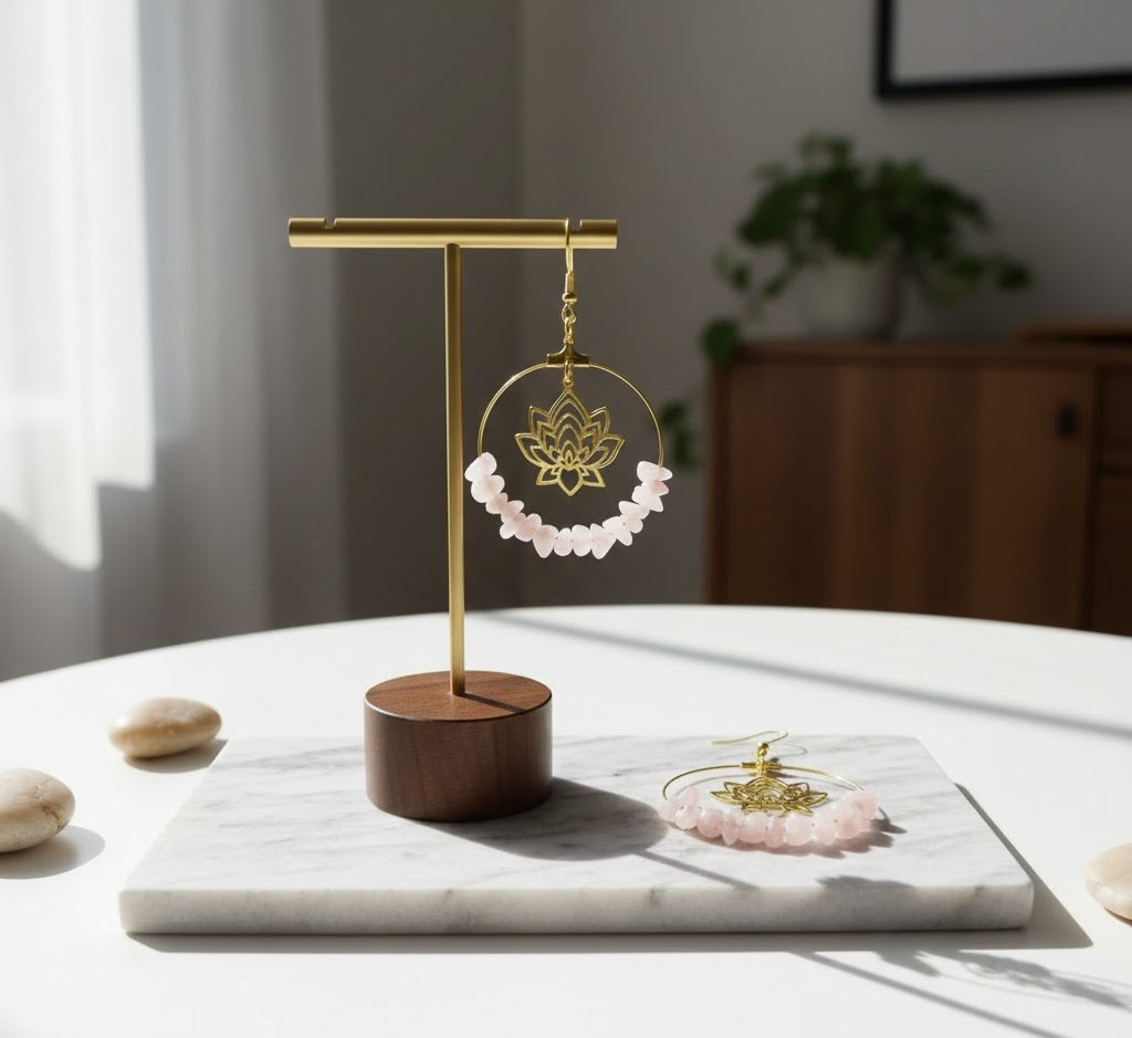 Round Lotus Crystal Chakra Earrings - Purple, Pink, Black