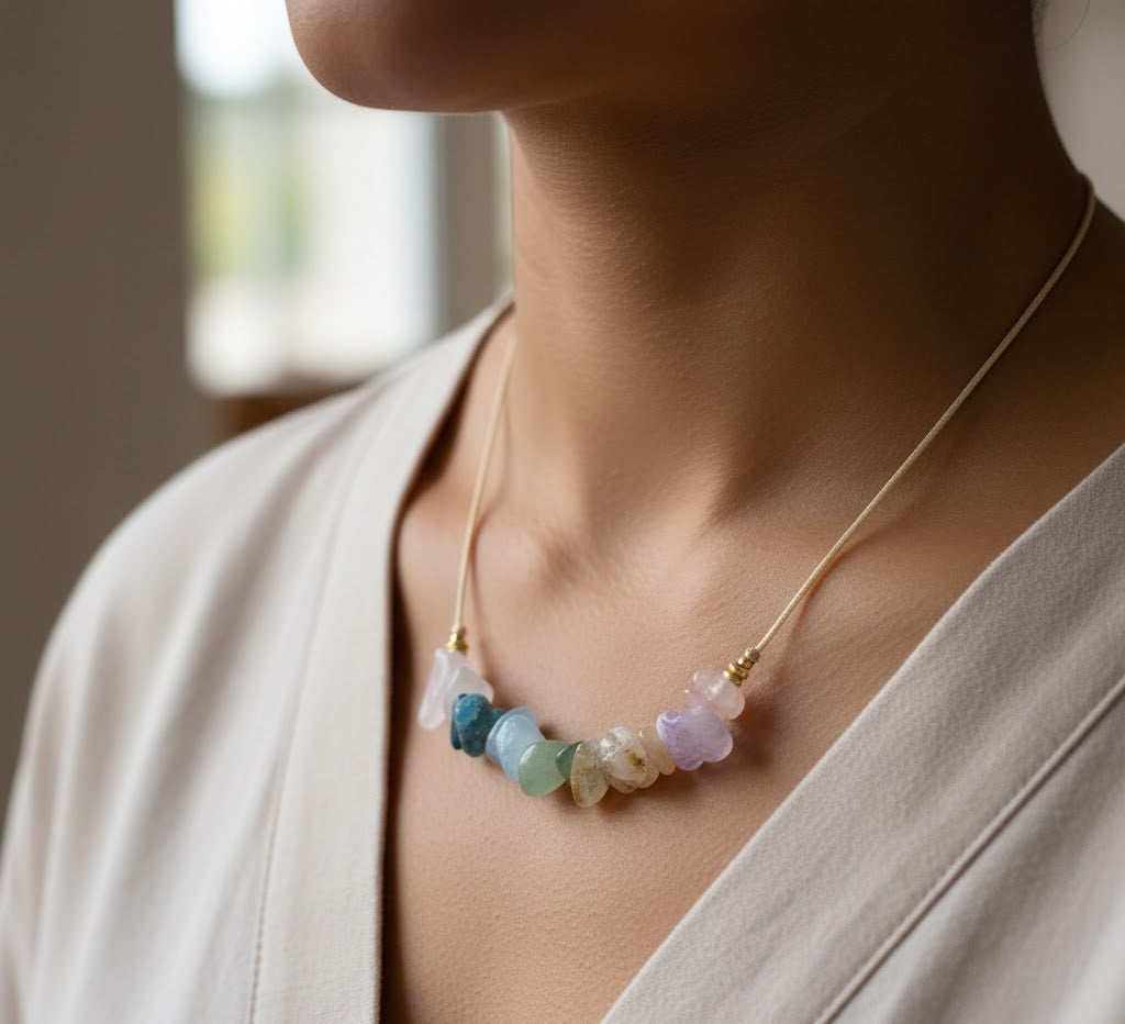 Natural Colored Crushed Stone Multi Chakra Bracelet