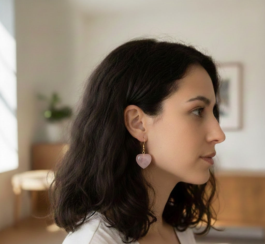 Rose Quartz Heart Earrings