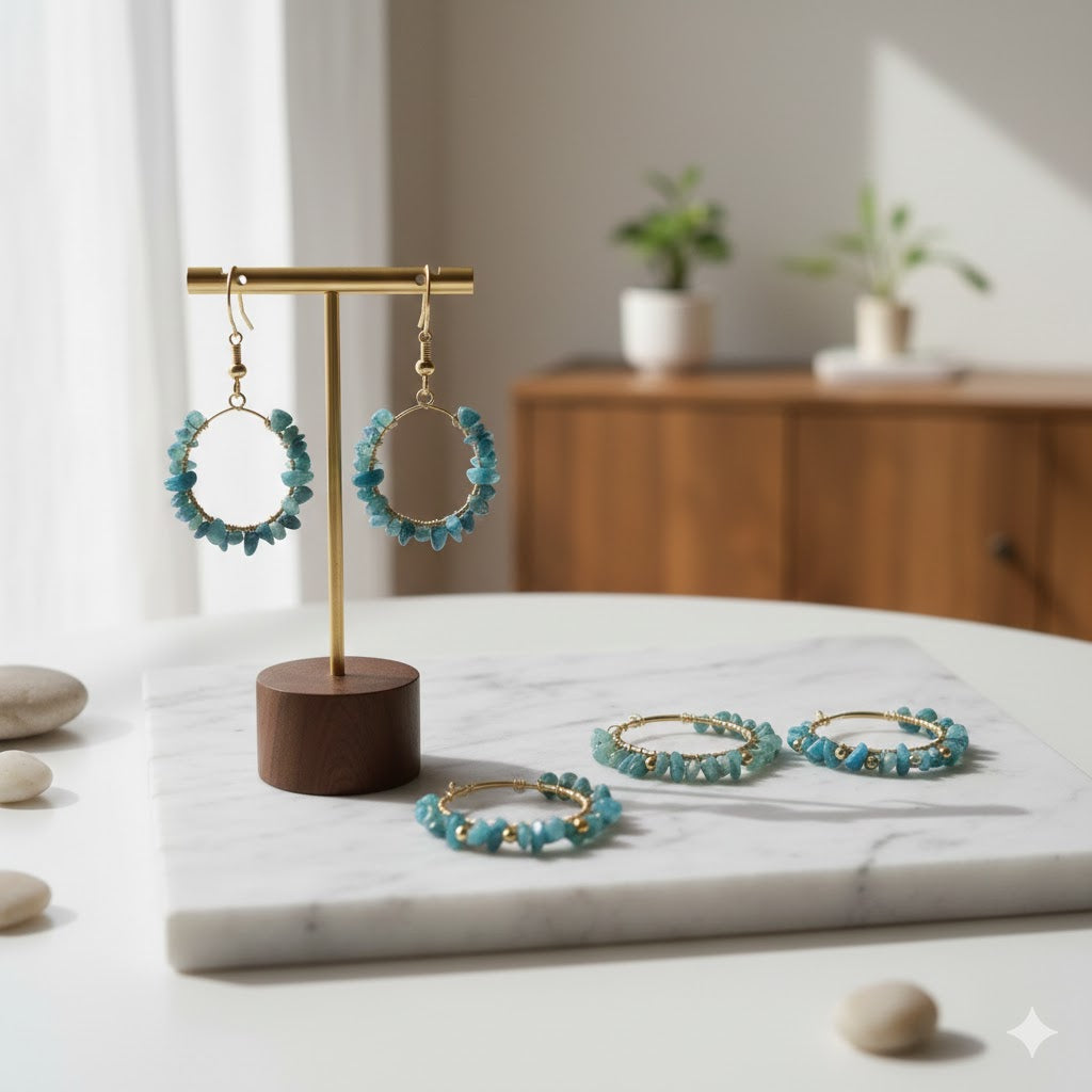 Natural Crushed Stone Hoop Earrings