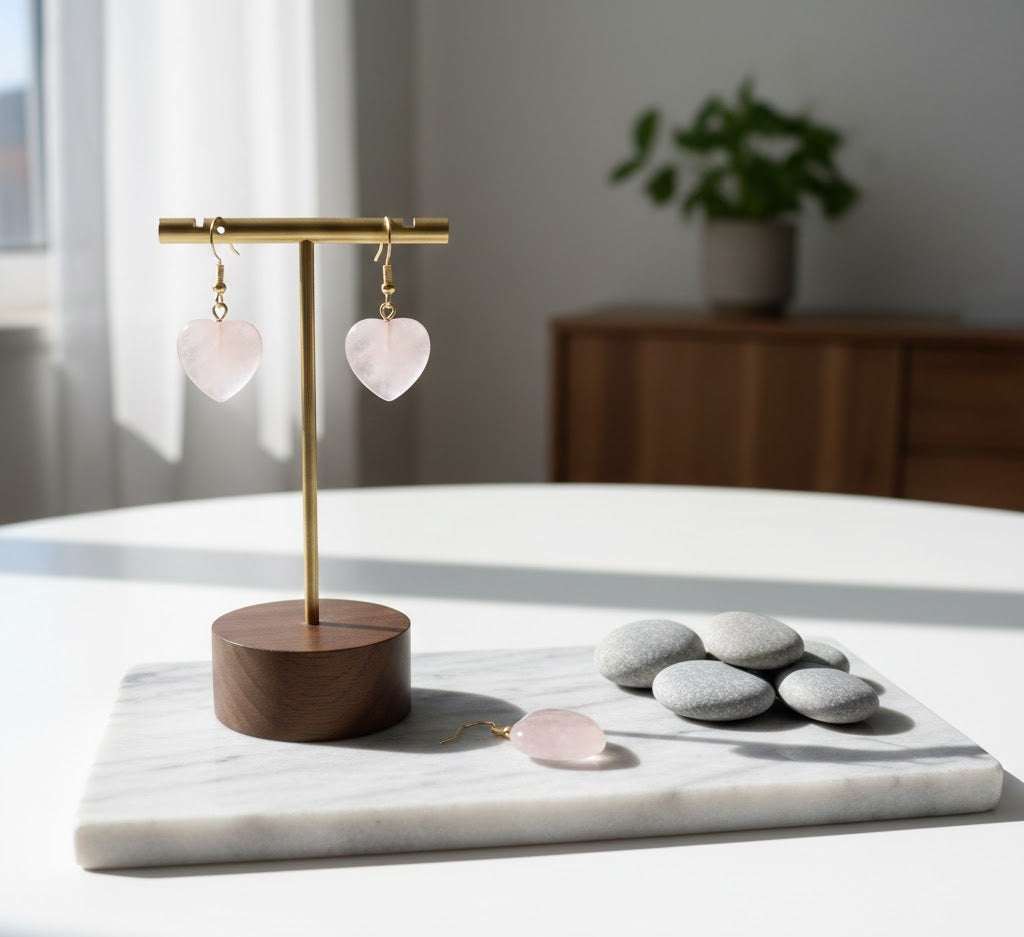 Rose Quartz Heart Earrings